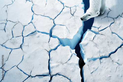Greenland ice sheet and polar bear. Climate Change. Icebergs From glaciers in arctic nature landscape on Greenland. Melting of glaciers and the Greenland ice sheet is a cause of sea levels rise