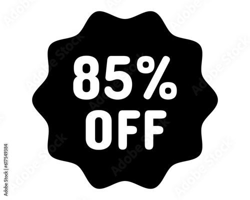 Discount icon. 85% off icon. 85% sale symbol. Percent pictogram, flat vector sign. Percentage vector icon.