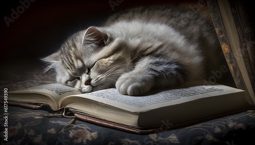 photo of cute cat sleeping on an open book marginalia 