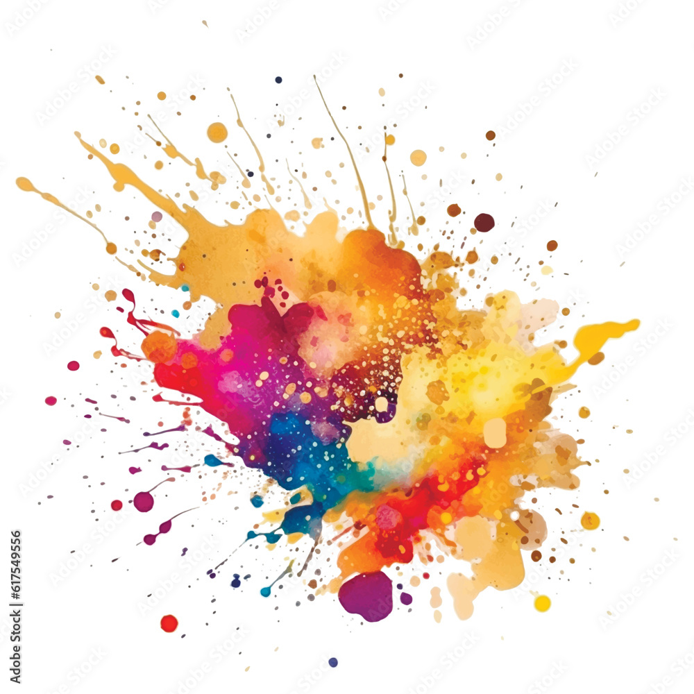 Bright colorful watercolor splash splatter stain brush strokes on white ...