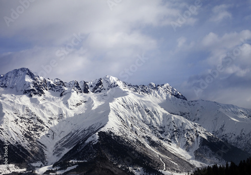 Snow winter mountain and gray sky in evening. Caucasus Mountains. Svaneti region of Georgia. © Designpics