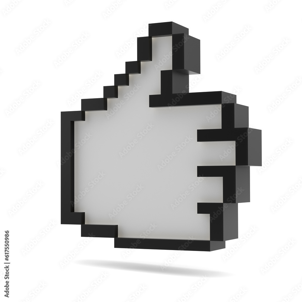 Thumbs Up. Black and white. Pixel style for your design. 3D illustration Thumbs Up. Black and white. Pixel style for your design. 3D illustration