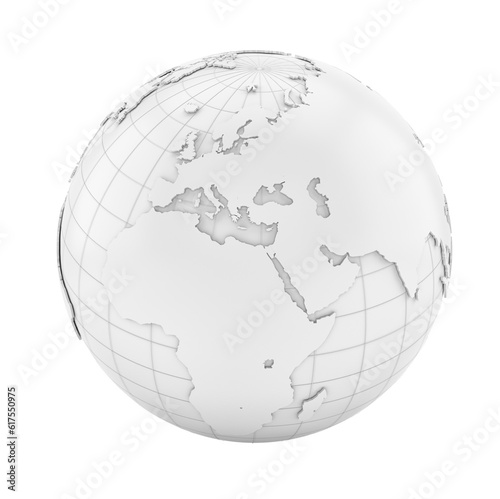 White earth globe isolated on white background with shadow. 3D illustration