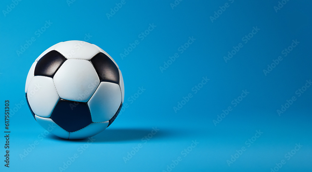 Fototapeta premium Classic Soccer Ball on light blue background. Sports Illustration. Ai generative.
