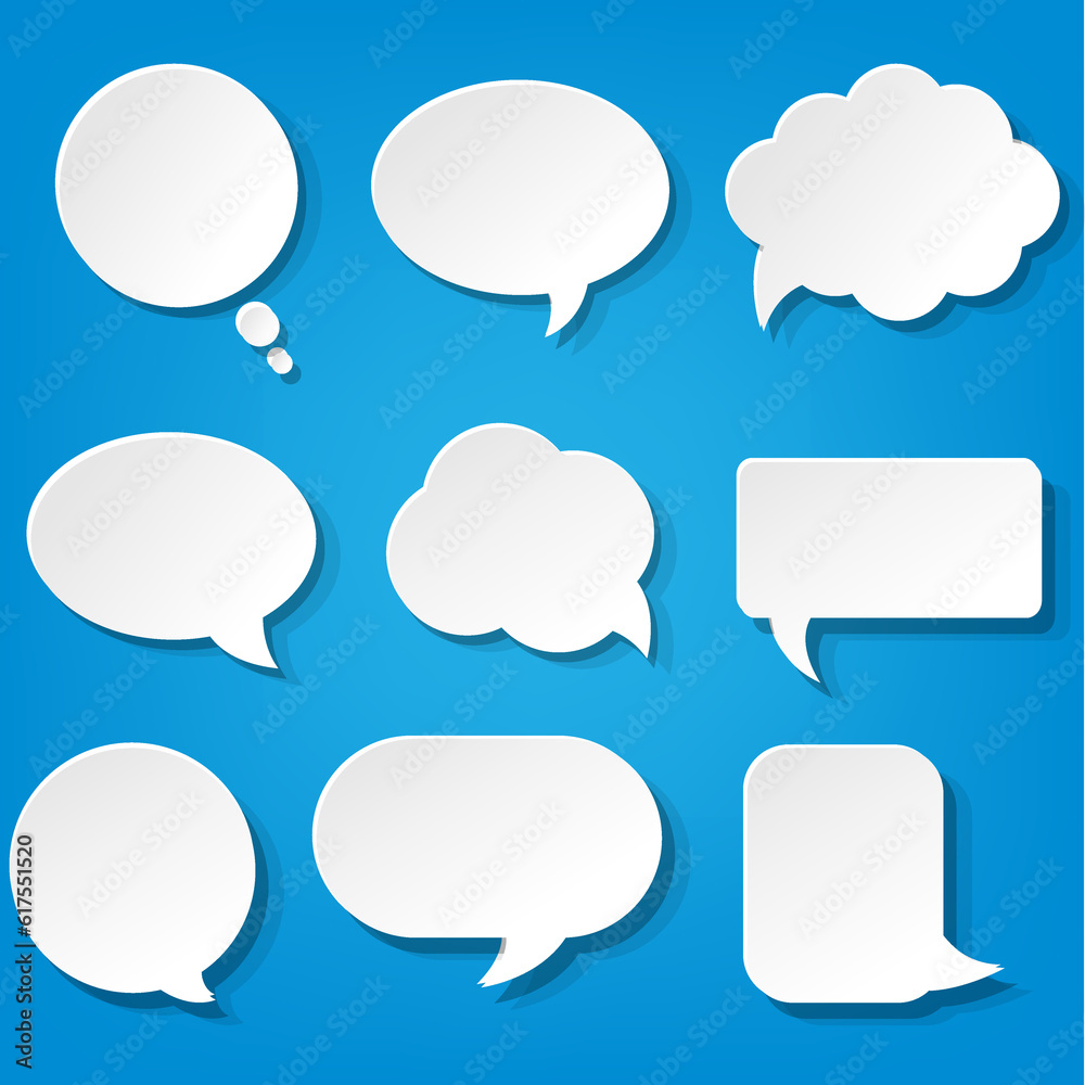 Speech Bubbles Set With Blue Background, Vector Illustration