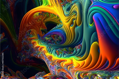 bright rainbow colors melting together in chaotic fractal swirls extreme details photorealistic octane render 