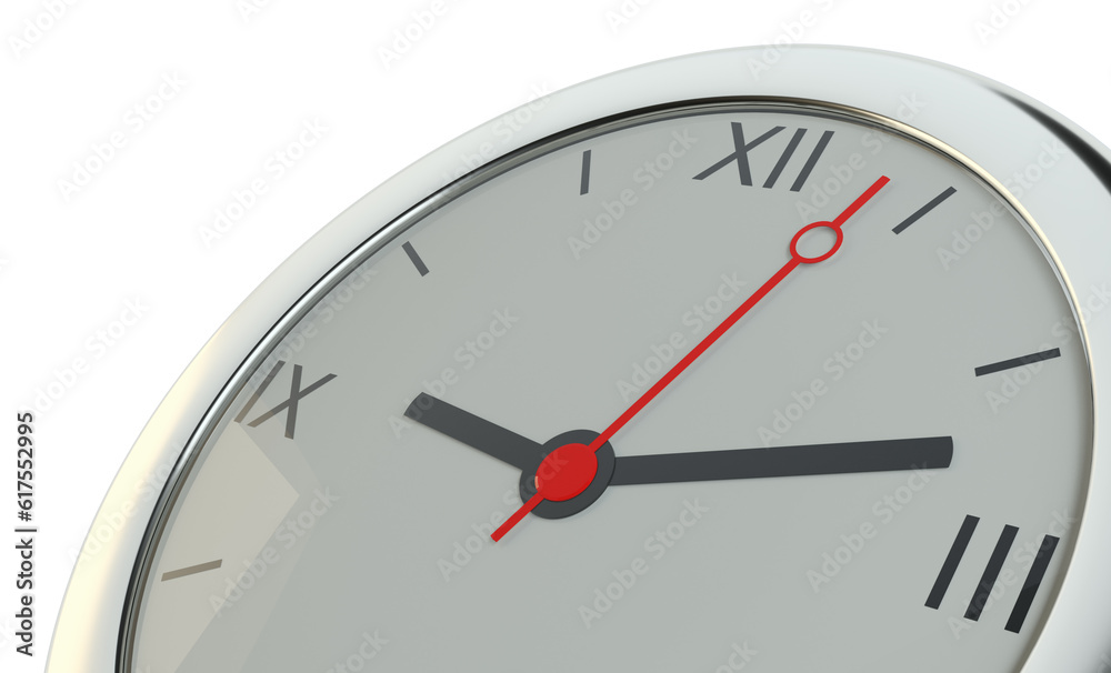 Realistic classic silver round wall clock, isolated on white background. 3D Illustration Realistic classic silver round wall clock, isolated on white background. 3D Illustration