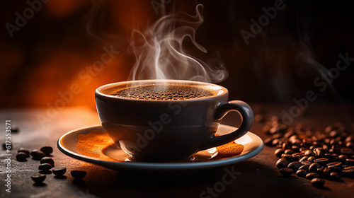 A close-up of a freshly brewed cup of aromatic coffee, steam rising from the surface