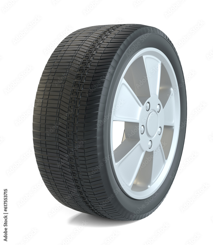 Car black new wheel, isolated on white background. 3d illustration
