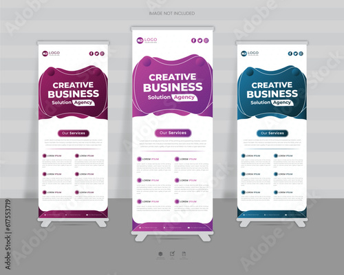Latest Modern creative corporate business standee x rollup pullup signage retractable banner with multiple trendy gradient colors design vector template