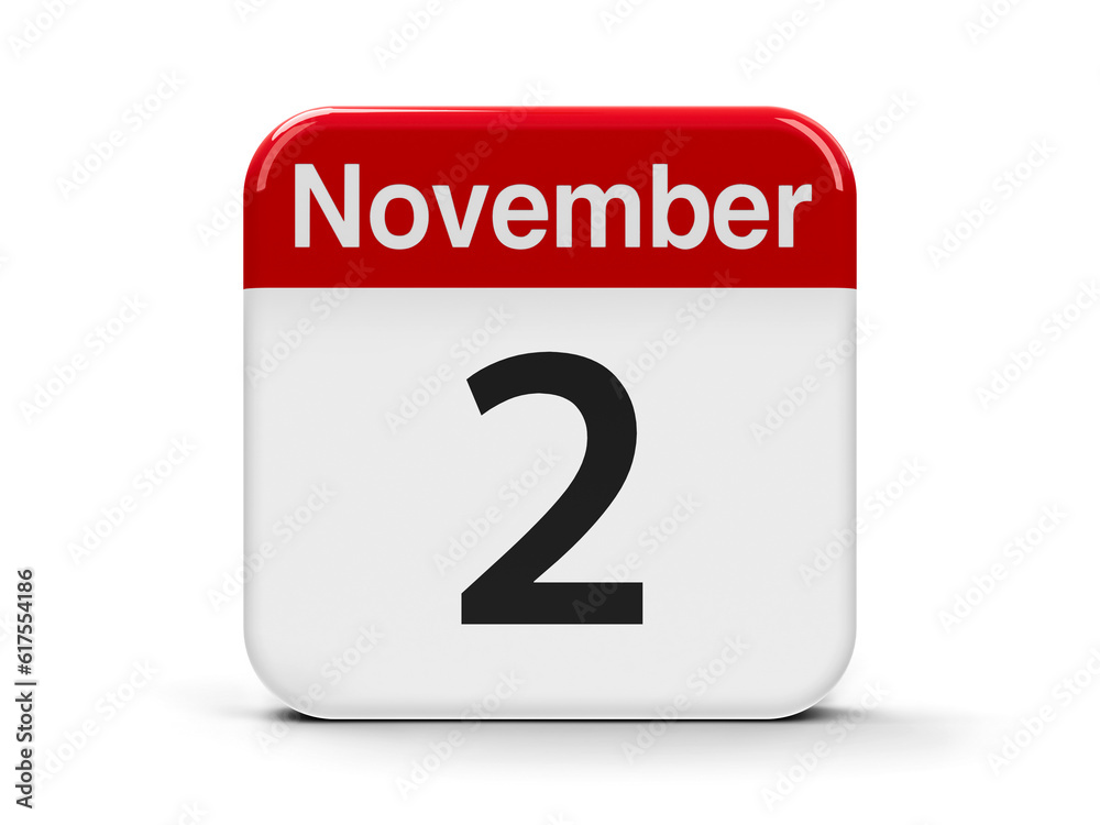 Calendar web button - The Second of November - All Souls' Day, three-dimensional rendering, 3D illustration Calendar web button - The Second of November - All Souls' Day, three-dimensional rendering, 3D illustration