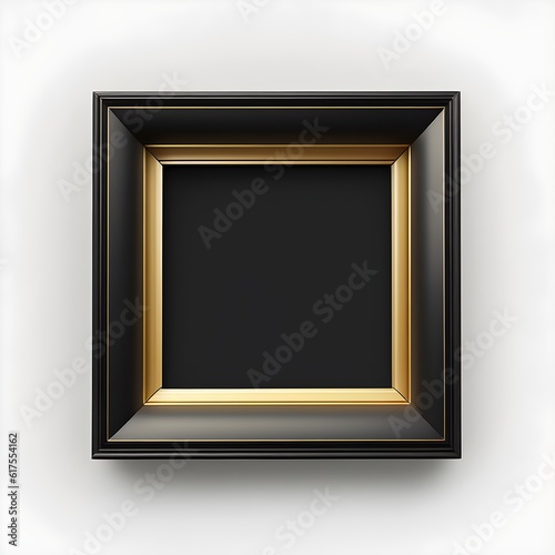 modern picture frame in black and gold inspired from modern museums hyper realistic and detailed Must be on white background with no shadows on the white background  © Austin
