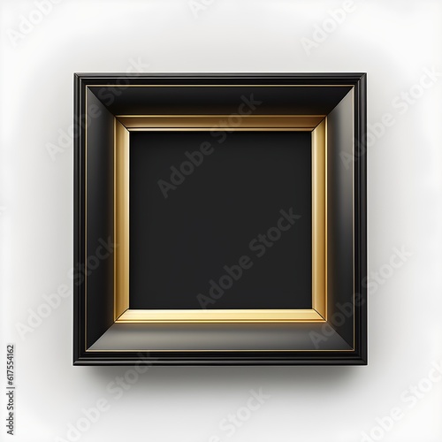 modern picture frame in black and gold inspired from modern museums hyper realistic and detailed Must be on white background with no shadows on the white background  photo