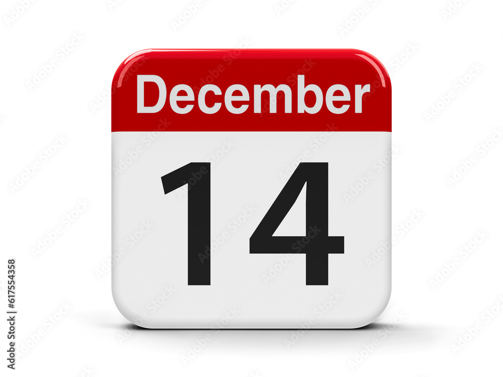 Calendar web button - The Fourteenth of December, three-dimensional rendering, 3D illustration Calendar web button - The Fourteenth of December, three-dimensional rendering, 3D illustration