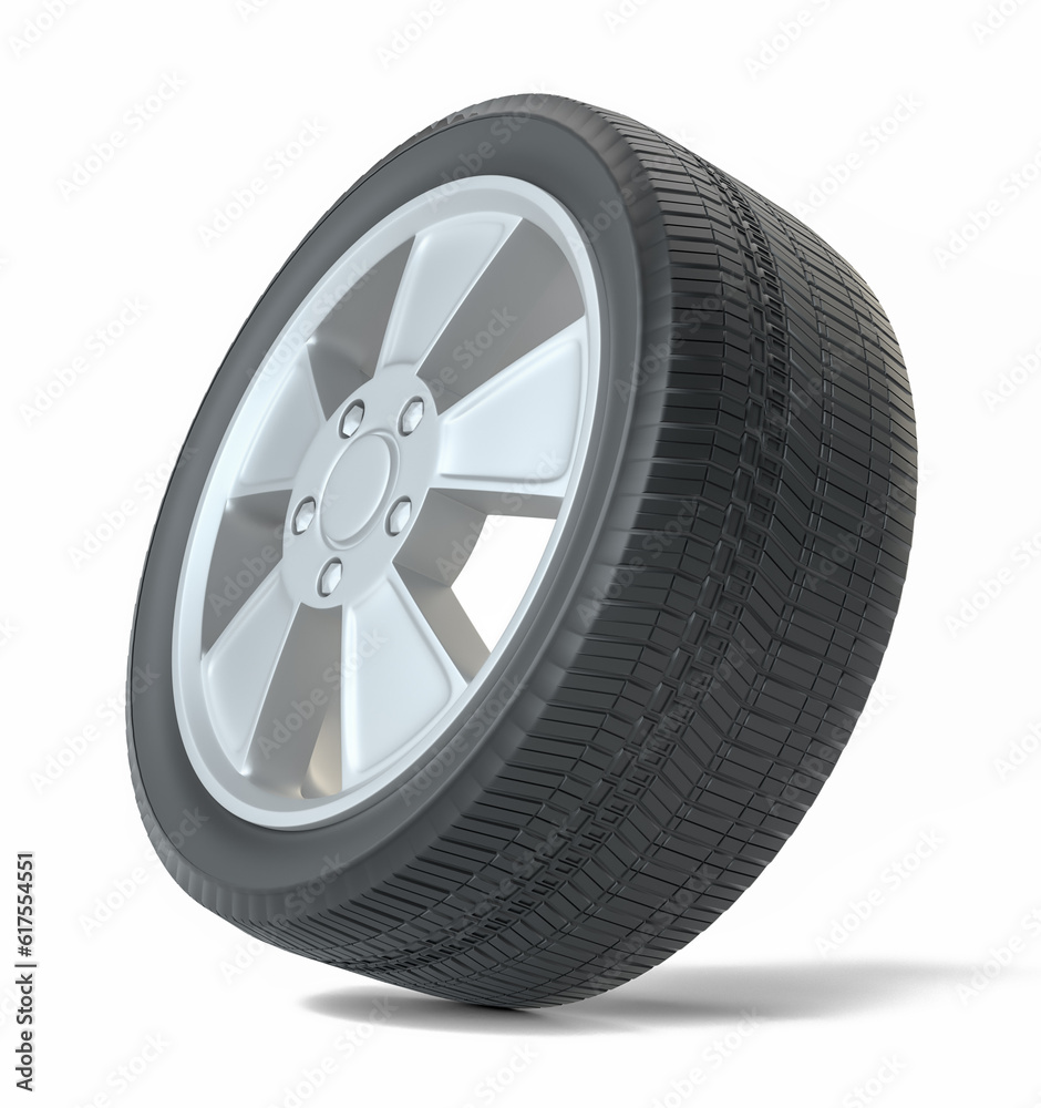 Obraz premium Car black new wheel, isolated on white background. 3d illustration