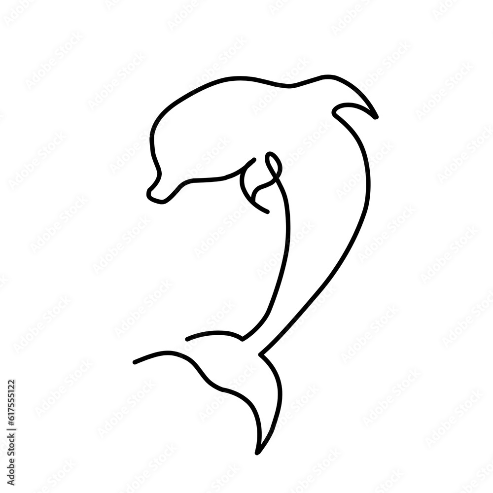Obraz premium black and white dolphin vector for children's drawing book icon, cute icon, icon illustration