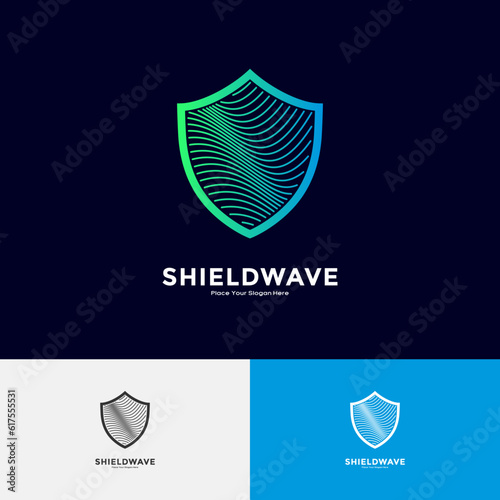 Shield wave logo vector template. Suitable for business, protection, abstract line