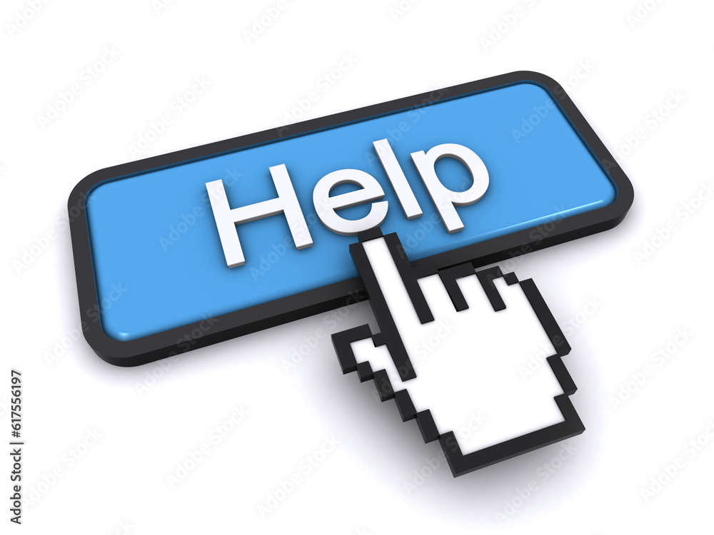 Cursor clicking on the help button (3d render) Cursor clicking on the help button (3d render)