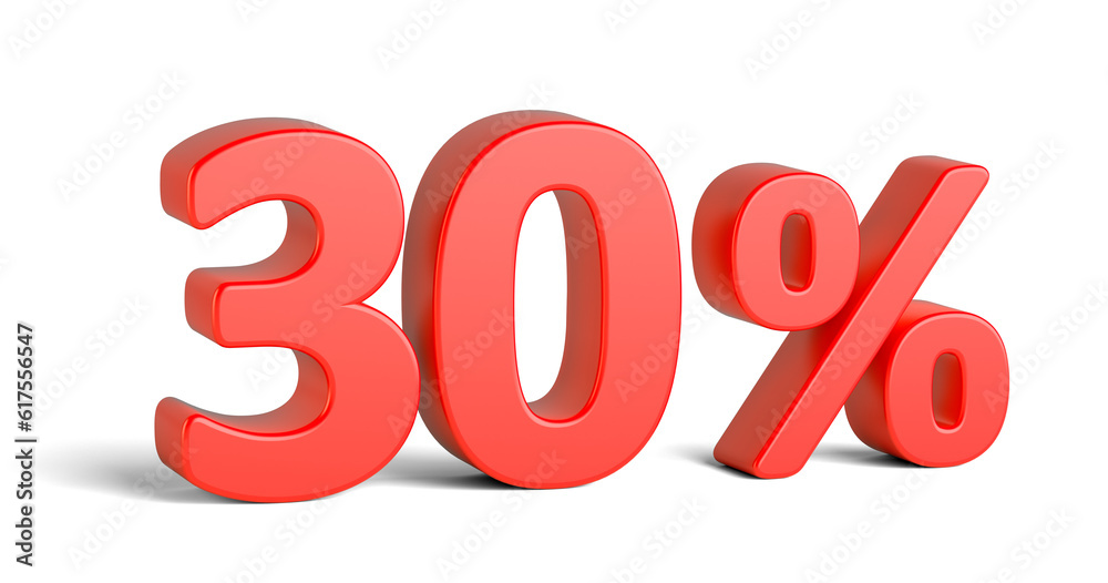 Red thirty percent sign on white background. Business concept. 3d rendering Red thirty percent sign on white background. Business concept. 3d rendering