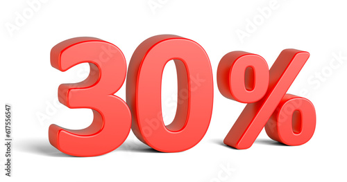 Red thirty percent sign on white background. Business concept. 3d rendering