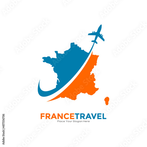 France travel with plane logo vector logo template. Suitable for business, transportation, technology, vacation, and travelling