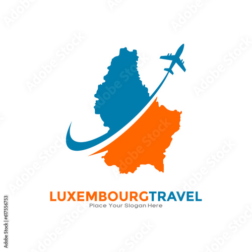 Luxembourg travel with plane logo vector logo template. Suitable for business, transportation, technology, vacation, and travelling