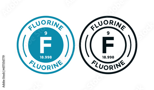 Fluorine logo badge template. this is chemical element of periodic table symbol. Suitable for business, technology, molecule, atomic symbol 