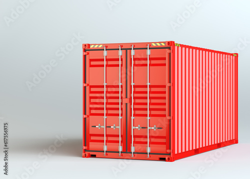 Red cargo container on gray background. 3D rendering