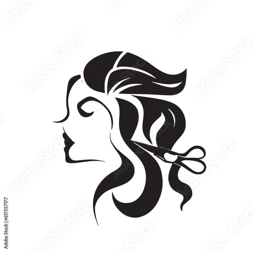 logo for hairdresser with woman and scissors