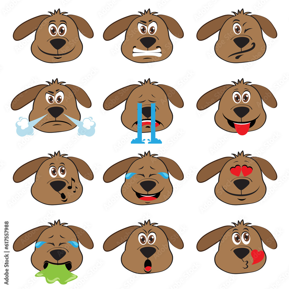 Fototapeta premium Dog Emojis Set of Emoticons Icons Isolated. Vector Illustration On White Background