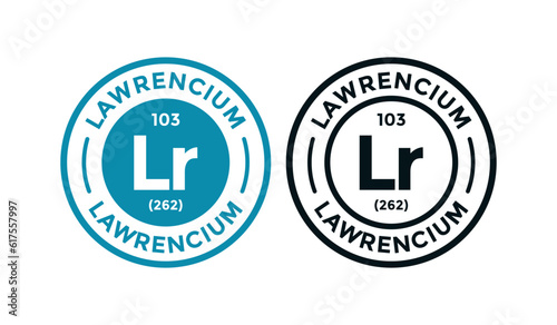 Lawrencium logo badge template. this is chemical element of periodic table symbol. Suitable for business, technology, molecule, atomic symbol 