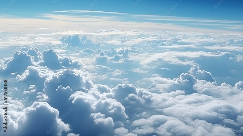 flight over the clouds. view of the clouds from the airplane window.  Generative AI.