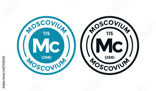 Moscovium logo badge template. this is chemical element of periodic table symbol. Suitable for business, technology, molecule, atomic symbol 