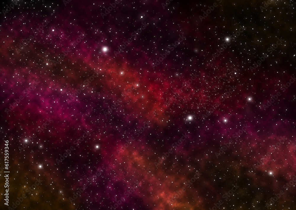Night Sky with Stars and Red Nebula. Space Background. Large image. Raster Illustration.