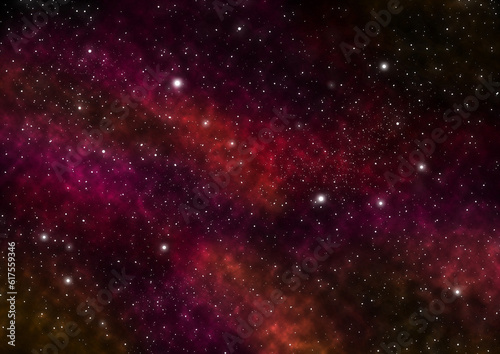 Night Sky with Stars and Red Nebula. Space Background. Large image. Raster Illustration.
