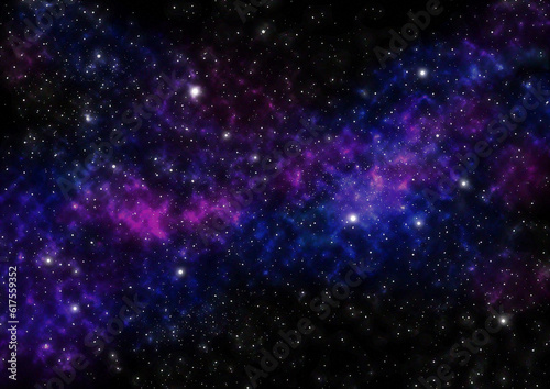 Night Sky with Stars and Blue Purple Nebula. Space Background. Large image. Raster Illustration.