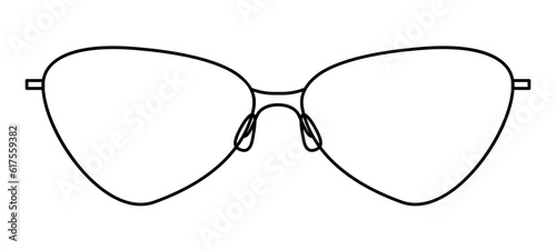 Almond frame glasses fashion accessory illustration. Sunglass front view for Men, women, unisex silhouette style, flat rim spectacles eyeglasses with lens sketch outline isolated on white background
