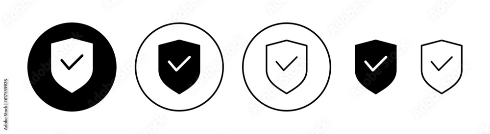 Shield check mark icon set for web and mobile app. Protection approve sign. Insurance icon Shield check mark icon set for web and mobile app. Protection approve sign. Insurance icon