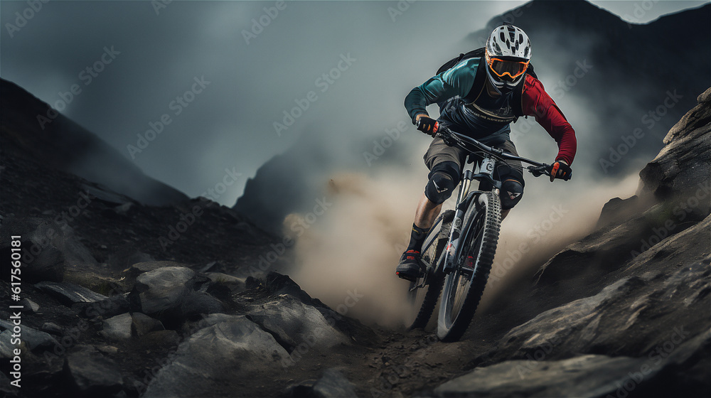 Mountain Biker Riding on a Bike . Action Sports Outdoors Action. Ai generative.