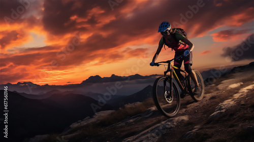 Mountain Biker Riding on a Bike . Action Sports Outdoors Action. Ai generative.