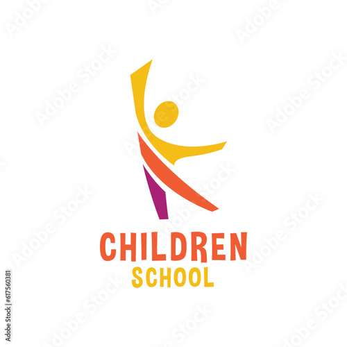 Vector happy children school  logo design template illustration
