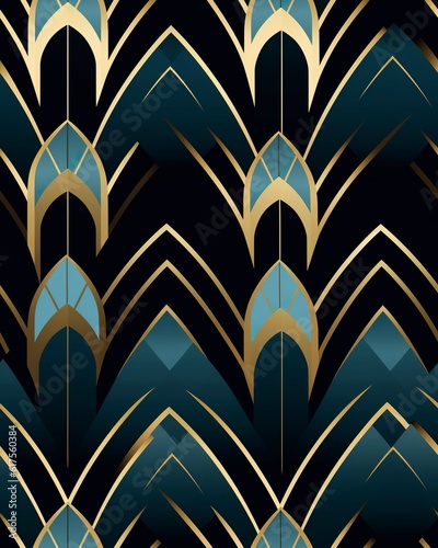 Wallpaper Mural Art Deco style geometric pattern with golden elements. AI generative Art. Torontodigital.ca