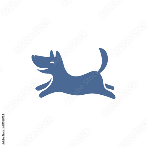 Cute dog character logo run and jump