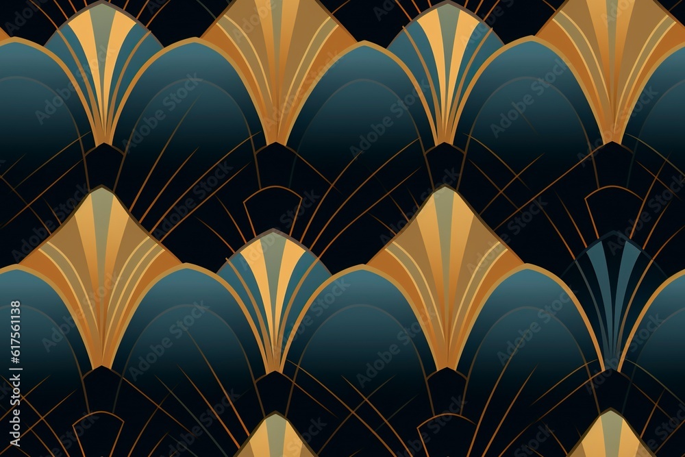 Art Deco style geometric pattern with golden elements. AI generative Art. Art Deco style geometric pattern with golden elements. AI generative Art.