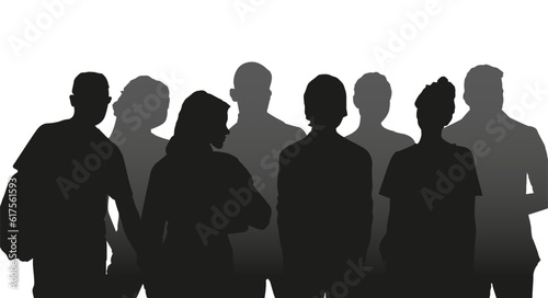 Girls and boys in two layers. Black front, gray back. Isolated flat vector illustration