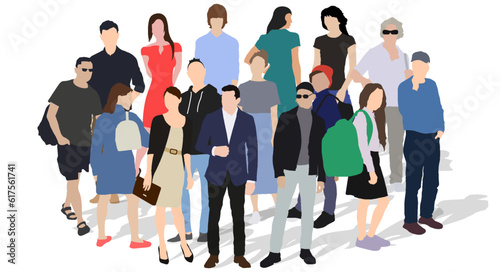 Society concept. A small circle of people of different ages and skin colors. Isolated flat vector illustration