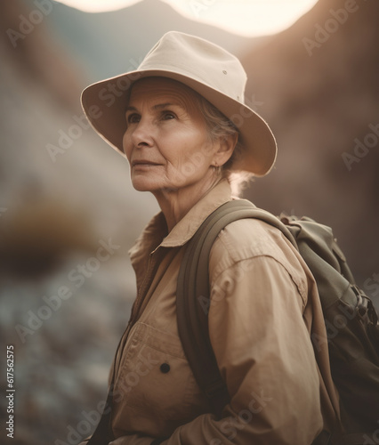Mature woman hiking.