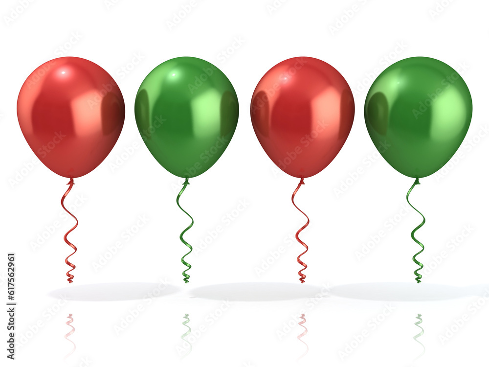 Red and green balloons, isolated on white background Red and green balloons, isolated on white background