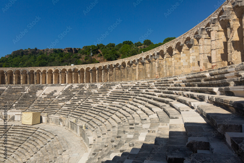 Well preserved ancient theater in Aspendos, Antalya Province, Turkey.