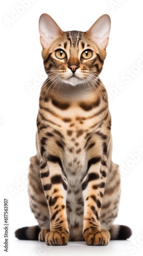 Bengal cat sitting on white background